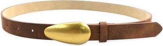 Petit Moments Odessa Faux Leather Belt in Saddle Brown/Gold at Nordstrom, Size X-Small