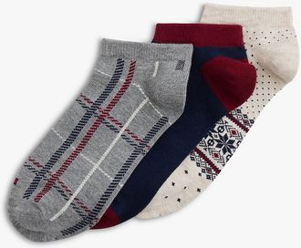 Tommy Hilfiger Womens Fair Isle Mix Ankle Sock 3-Pack - Beige