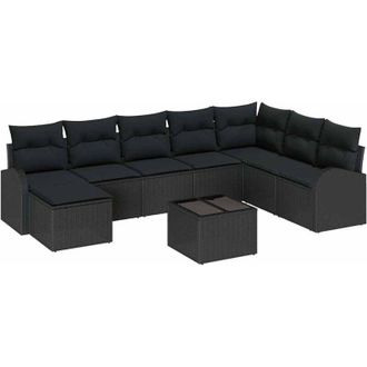 vidaXL Sofa Set with Cushion with Storage 9 pcs Black Poly Rattan vidaXL