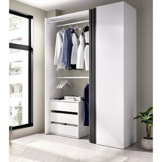 Dmora Armario Dmatin, Estructura Para Vestidor, Perchero Abierto, 141x52h205 Cm, Blanco Y Antracita - Dmora