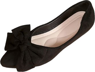 Generic Womens Flats Casual Pointed Toe Dressy Shoes Bow Solid Color Classic Lightweight Comfortable Slip On Walking Shoes Work Shopping Black