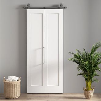OEM Puerta Plegable Corredera Con Herrajes Acabado Personalizable Tirador F&aacute;cil Montaje 90x210 Cm Blanco