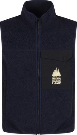 Maison Kitsun&eacute; Casual Fleece Mouwloos Vest - Heren - Bodywarmers - Blauw - S - Polyester - Jassen