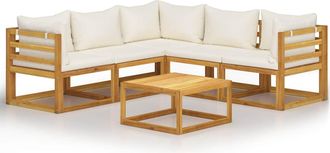 vidaXL Muebles De Jard&iacute;n 6 Pzas Cojines Crema Madera Maciza De Acacia Vidaxl