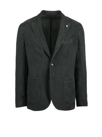 L.B.M. 1911 Forest Green Linen Rounded Blazer