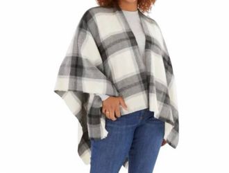 Kensie Womens Plaid Wrap In Black And White