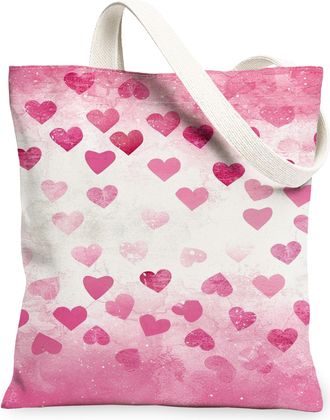 Generic ValentineS Day Hearts Canvas Tote Bags, Romantic Love Pattern Reusable Grocery Bags, Lightweight Washable Shoulder Strap C, Peach, 13x15 Inch