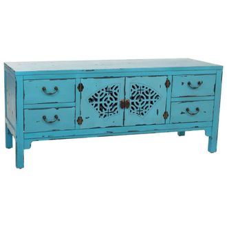 Wanderlust Deco Mueble bajo de madera 2 puertas y cajones azul 120x40x50h cm