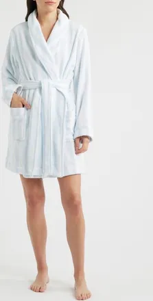 Nordstrom Short Hydro Cotton Terry Robe in White/blue Stripe at Nordstrom, Size X-Large