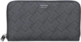 Ferragamo Black Central Zip Leather Wallet