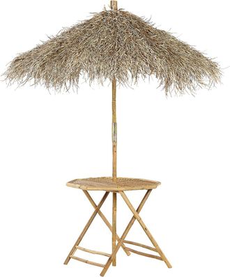 Beliani Beliani - Tavolo Bistrot Pieghevole Legno Di Bamb&ugrave; Chiaro Con Ombrellone 245 Cm Molise