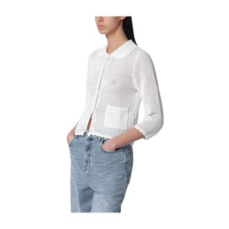 Dunst Cardigans, female, White, Size: M Collared Crochet Cardigan