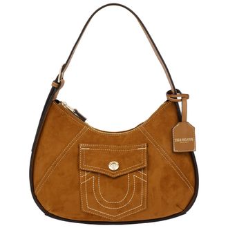 True Religion Suede PU Logo Pocket Hobo Bag - Cognac