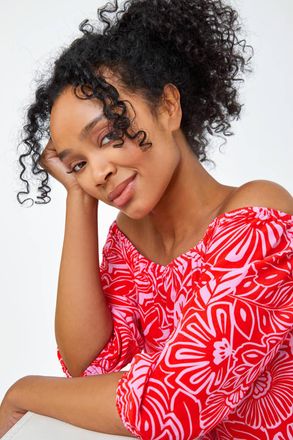 Roman Floral Print Bardot Top