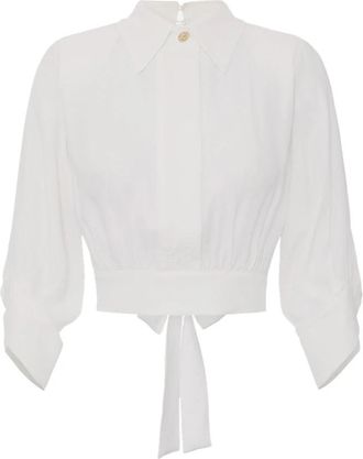 Elisabetta Franchi Cropped Georgette Shirt - Dames - Overhemden - Wit - L - Overhemden