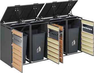 STILVORA Armario Para Cubos De Basura Con 4 Compartimentos, Tapa Abatible Hidr&aacute;ulica Y Puertas Con Cerradura Acero Gris Madera