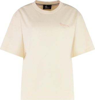 Moncler Katoenen T-shirt met ronde hals - Dames - T-shirts - Beige - XS - Katoen - Tops