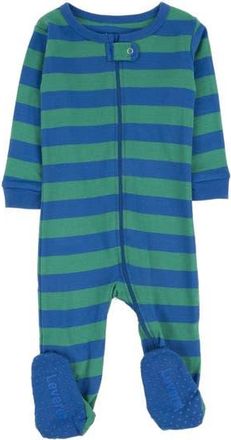 Leveret Footed Printed Cotton Pajamas, Solids, Stripes & Tie Dye in Striped Blue & Green at Nordstrom, Size 12-18M