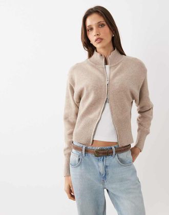 Cotton On Lotus - Maglia stretta color polvere di chai con zip-Neutro