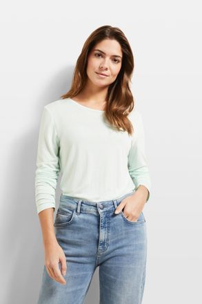 Bugatti Langarmshirt BUGATTI, Damen, Gr. XS, gr&uuml;n (mint), 100% Viskose, normal, Rundhals, normaler Saum, Shirts Langarmshirt, mit Rundhals