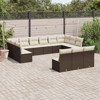 vidaXL Set De Sof&aacute;s De Jard&iacute;n Con Cojines 13 Piezas Rat&aacute;n Pe Marr&oacute;n Vidaxl