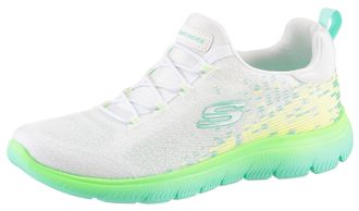 Skechers Slip-On Sneaker SKECHERS SUMMITS, Damen, Gr. 35, weiss (wei&szlig;, neongr&uuml;n, gelb), Mesh, Textil, kontrastfarbene Details, Schuhe Slip-On Sneaker, Training