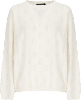Fabiana Filippi Ivory Wool Blend Sweater With Ribbed Trims And Point Detail