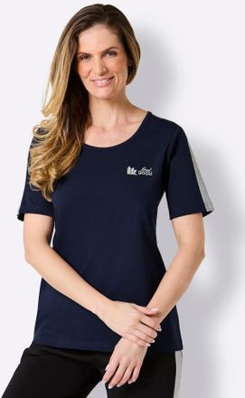 Feel Good Kurzarmshirt FEEL GOOD Shirt, Damen, Gr. 36/38, marine, steingrau, 95% Baumwolle, 5% Elasthan, unifarben, Shirts Kurzarmshirt