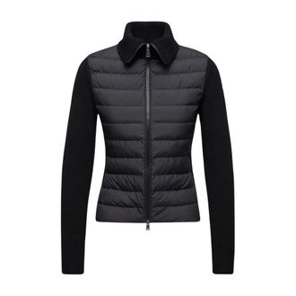 Moncler Truien & Vesten, Dames, Zwart, M, Wol, Gevoerde Wol Cardigan met Rits