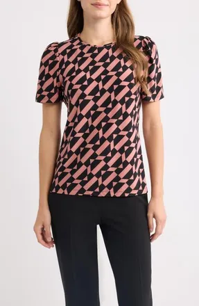 Anne Klein Puffed Shoulder Crewneck Top in Anne Black/primrose at Nordstrom, Size Xx-Small