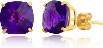 MAX + STONE Sterling Silver or Gold 8mm Cushion Cut Gemstone Birthstone Stud Earrings