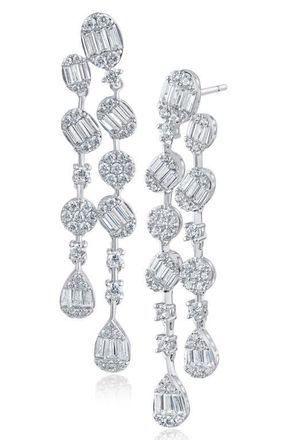 Kenneth Jay Lane Cubic Zirconia Deco Drop Earrings in Rhodium Plated at Nordstrom