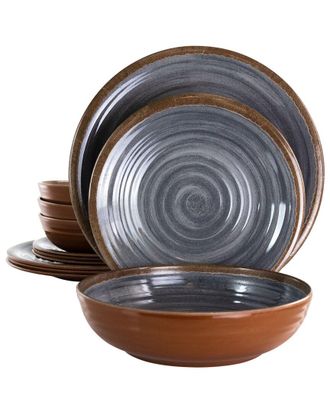 Elama Stone Oak 12Pc Melamine Dinnerware Set