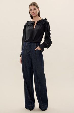 Rebecca Taylor Lillith Ruffle Blouse in Black at Nordstrom, Size X-Small