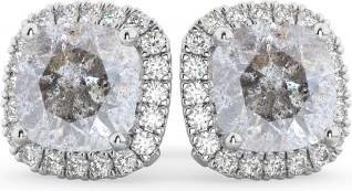 Allurez Cushion Cut Salt & Pepper Diamond & Diamond Earrings 14k White Gold (3.10ct)