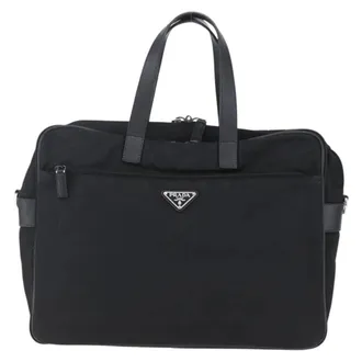 Prada Convertible Front Zip Tessuto With Saffiano Leather Black Nylon Briefcase Bag (Pre-Owned)