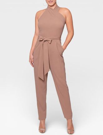 Rachel Roy Harland Crossover Halter Jumpsuit in Almond at Nordstrom, Size Xx-Large