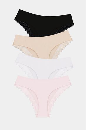 Stripe and Stare Zig Zag Lace Brazilian Four Pack in Sand Essentials at Nordstrom, Size X-Small Uk