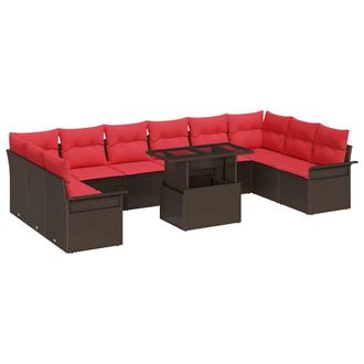 vidaXL Conjunto De Sof&aacute; De Jard&iacute;n Con Coj&iacute;n 11 Pcs Marr&oacute;n Polirat&aacute;n Vidaxl