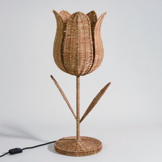 Maisons du monde L&aacute;mpara con forma de flor de rat&aacute;n trenzado