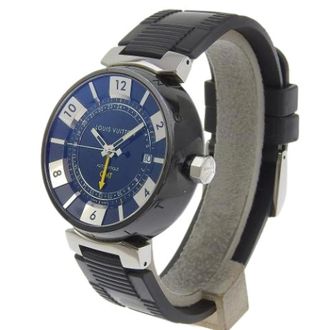 Louis Vuitton Pre-owned Tambour GMT Automatisch Horloge - Heren - Pre-owned - Blauw - Maat: ONE Size Tweed