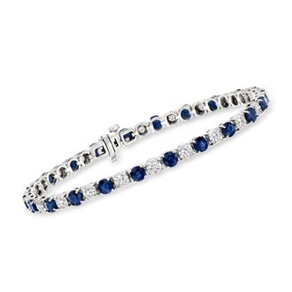 Ross-Simons Sapphire and Diamond Tennis Bracelet in Sterling Silver