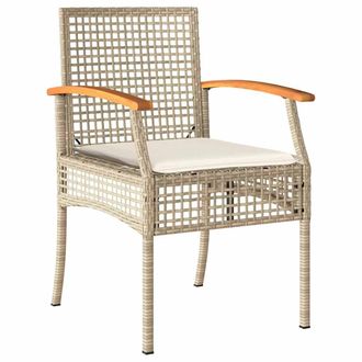 vidaXL Sillas De Jard&iacute;n Con Coj&iacute;n 4 Uds Rat&aacute;n Pe Beige Y Madera Acacia Vidaxl