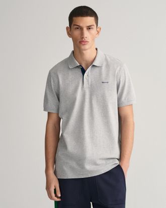 GANT Poloshirt GANT REG CONTRAST PIQUE SS RUGGER, Herren, Gr. S, grau (graumeliert), Piqu&eacute;, Obermaterial: 96% Baumwolle, 4% Elasthan, regular fit h&uuml;ftlang,