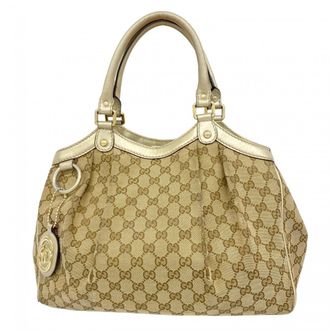 Gucci Beige Brown Canvas Tote Bag (Pre-Owned)
