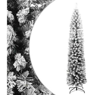 vidaXL Rbol De Navidad Artificial Delgado Verde Con Nieve Pvc 240 Cm Vidaxl