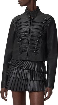 AllSaints Rummy Leather Military Jacket in Black at Nordstrom, Size 10 Us