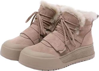Generic Women winter snow boots with thick fleece and versatile anti slip and casual thick soled warm short boots (khaki,4.5)