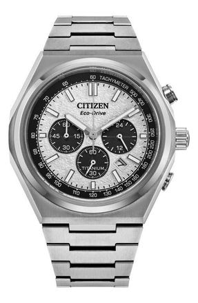 Citizen Zenshin Chronograph Super Titanium Bracelet Watch, 42.5mm in Silver-Tone White at Nordstrom