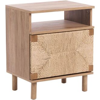 Beliani Mesita De Noche Con Frente De Cuerda De Papel Estilo Boho Marr&oacute;n Claro Bondi